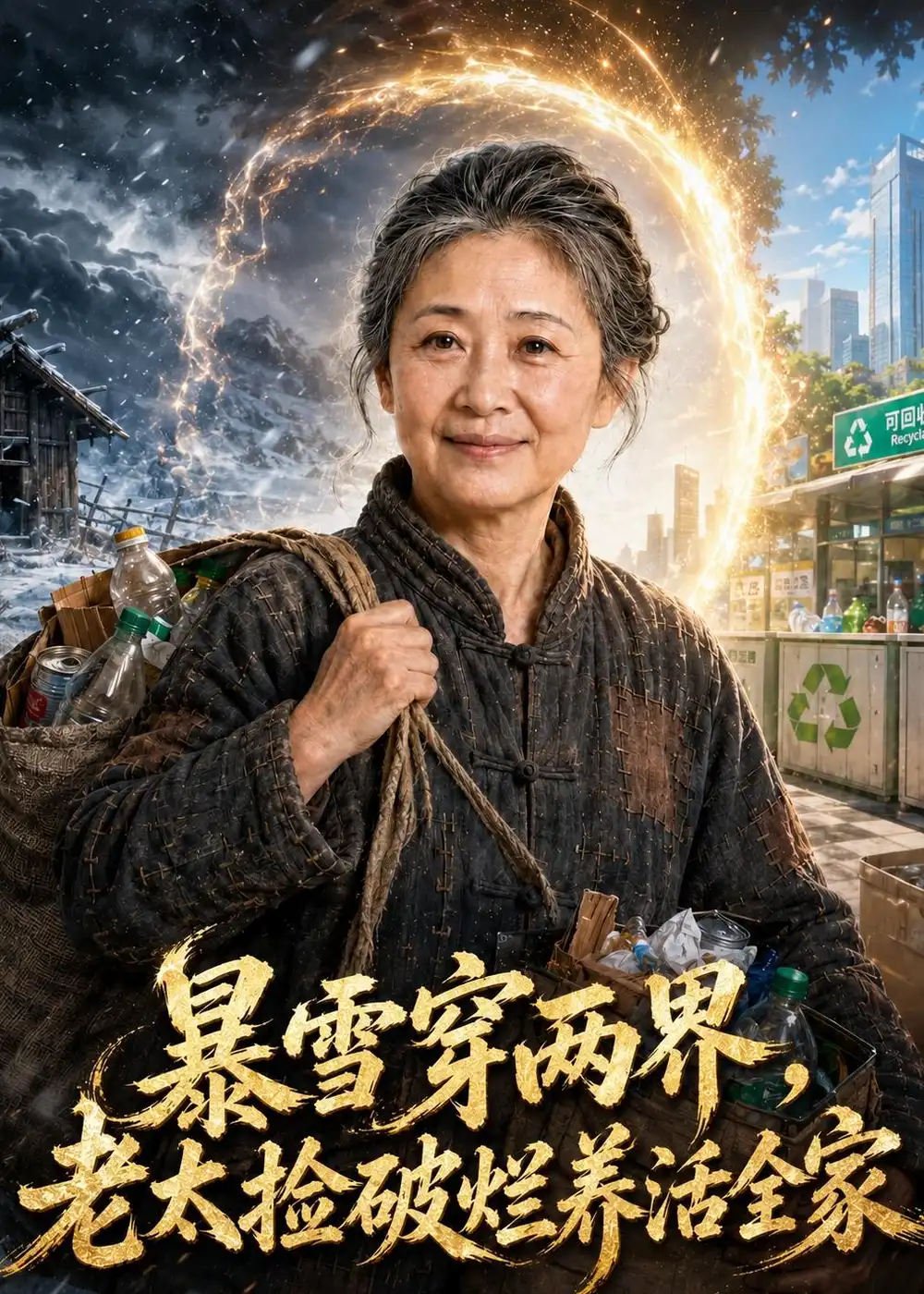 暴雪穿两界老太捡破烂养活全家（81集）AI短剧